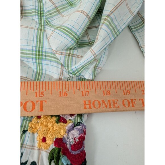 J3 Workshop Johnny Was Fairy Tails Shirt Womens Size Medium Green Plaid Floral - Picture 14 of 15